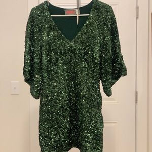 Free People Party Dress Green sequins mini dress.